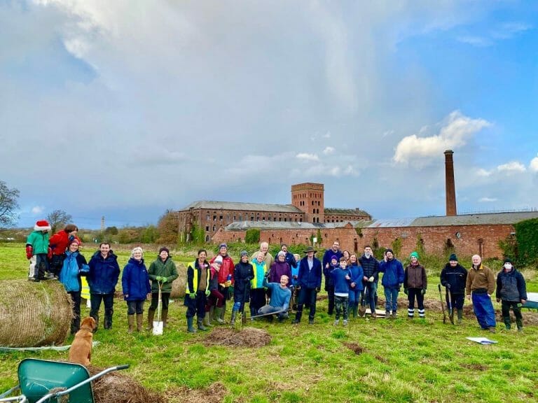 Tree planting team on Fox's Field forest garden, Jan 2022