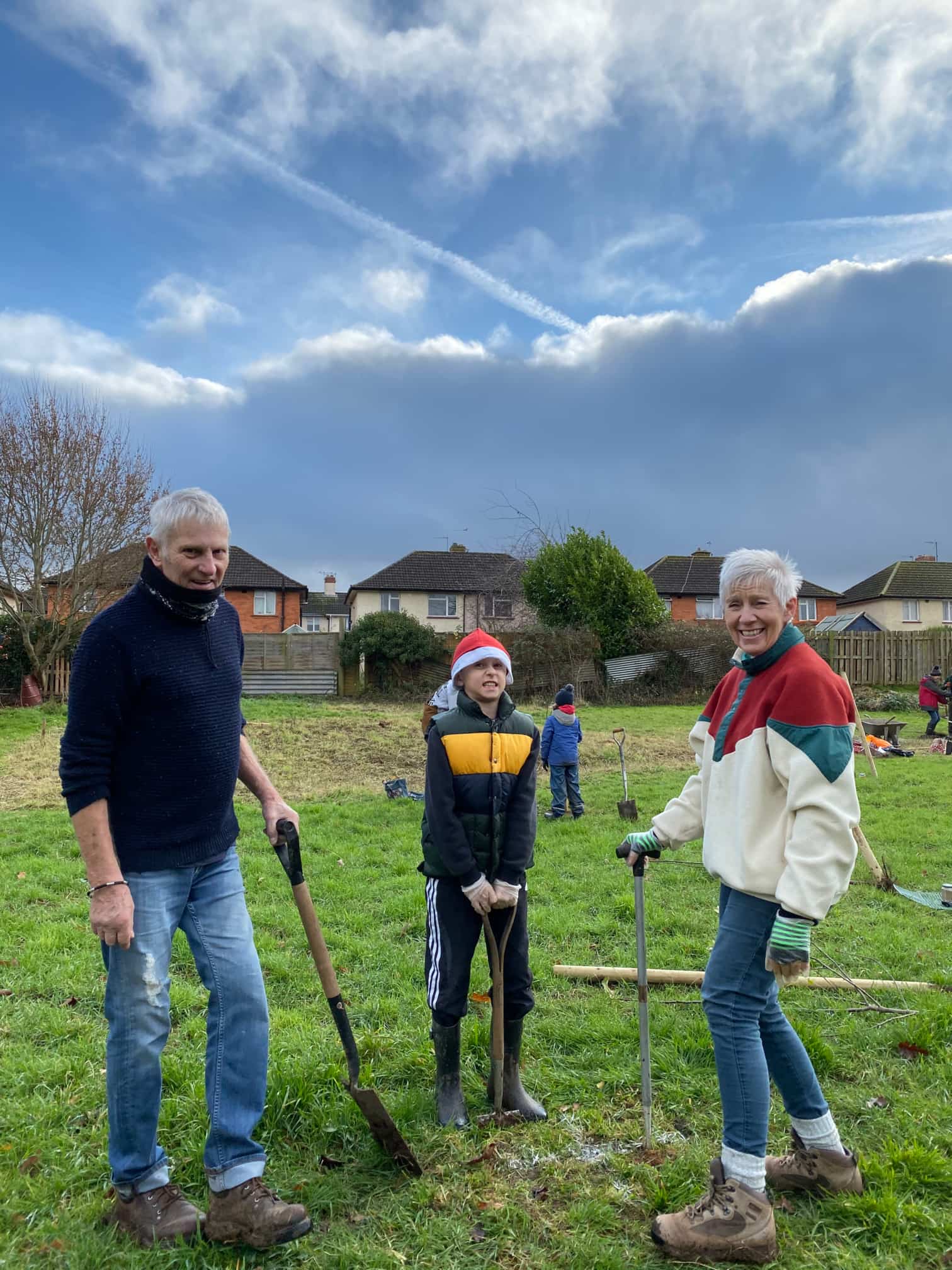 TTW volunteers planting the first fruit trees for a community orchard at Longacre, 2019
