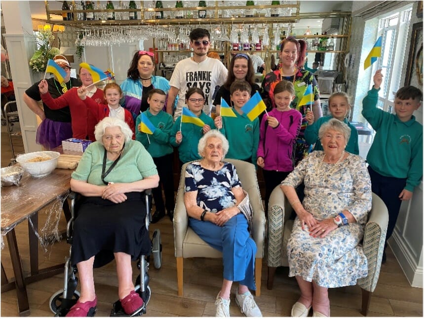 Hindlip and Tibberton Schools Radio Club recording residents at Fernhill Heath Care Home for their film on Ukraine