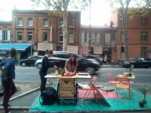 Parking Day Toulouse, in the Rive Gauche neighborhood, an initiative in which people showed alternative uses for parking spaces.