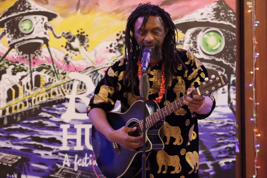 Maurice performing songs featured in Ugwumpiti at the Being Human launch festival, Senate House, University of London, 201.6 Courtesy of Maurice Nwokeji and Advanced School of Study, University of London. Copyright© Lloyd Sturdy.