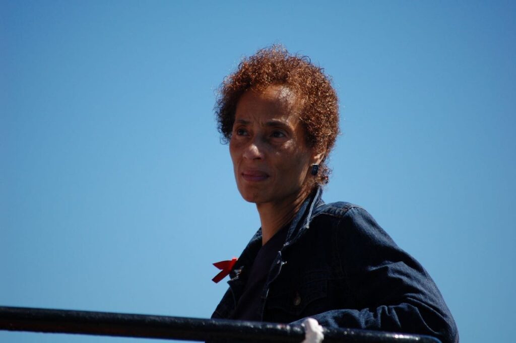 Fiona Bartels-Ellis, former British Council Head of Head of Equality and Diversity, at a meeting in Cape Town on a visit to Robben Island.