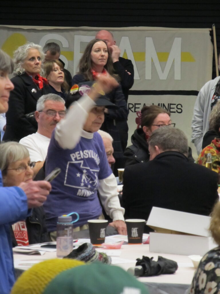American woman miner Kipp Dawson at the Durham meeting, 2 March 2024