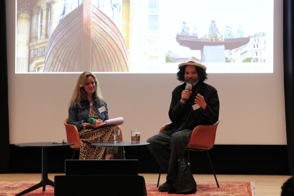Hester Westley in conversation with Hew Locke at the NLS Symposium. Photo: Camille Johnston.