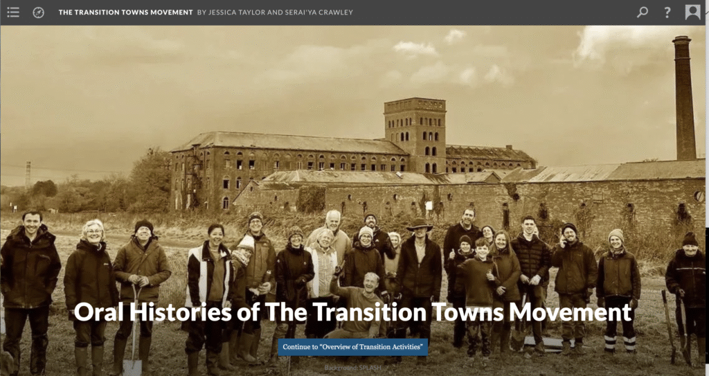 Home page and link to Oral Histories of the Transition Towns Movement