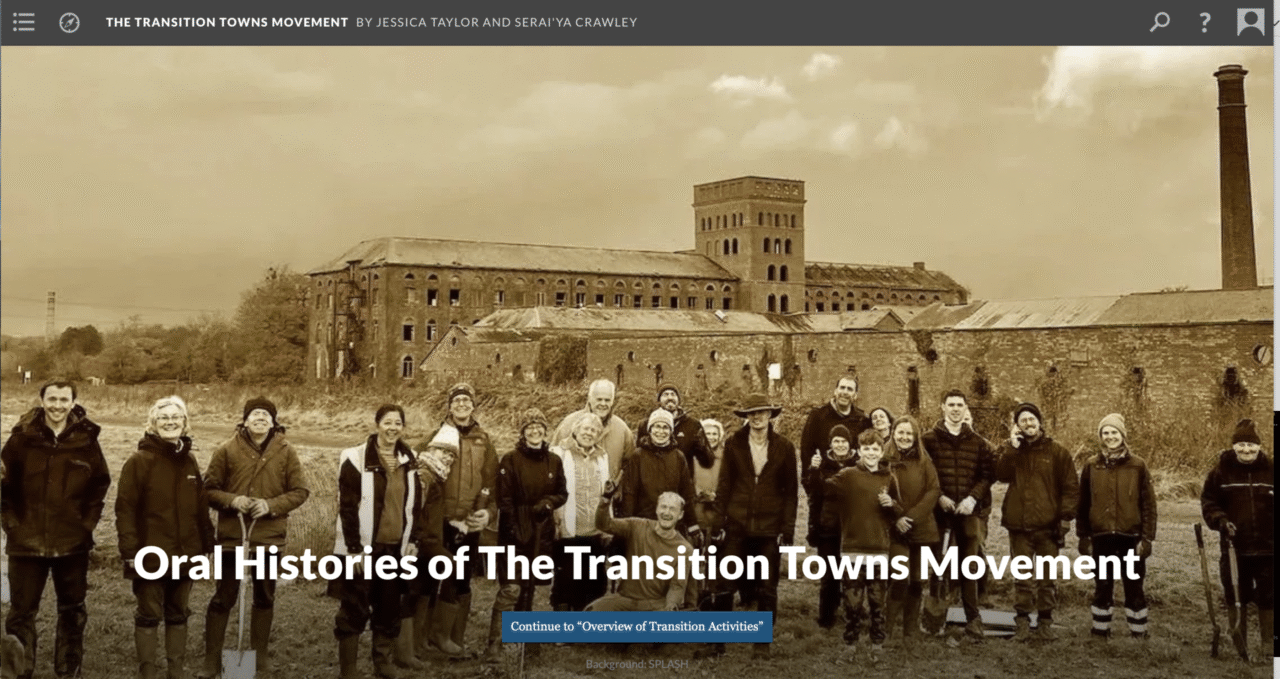 Home page and link to Oral Histories of the Transition Towns Movement
