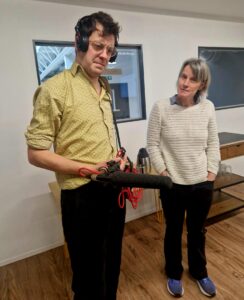 Oral historian Sarah Lowry with podcast producer Michael Umney for the Living Histories project in 2025