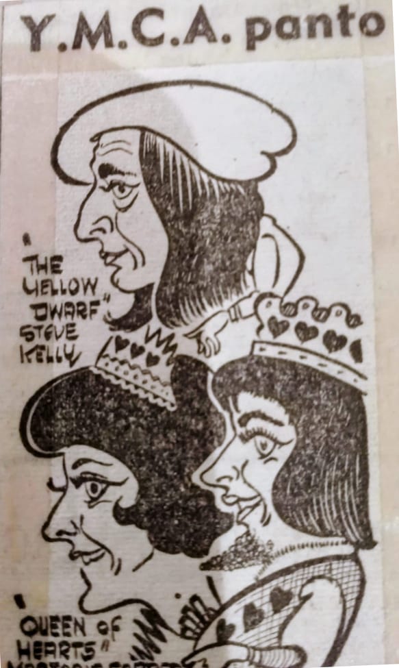 The Birkenhead News and Advertiser's cartoon of the YMCA panto, with Stephen Kelly as the Yellow Dwarf.